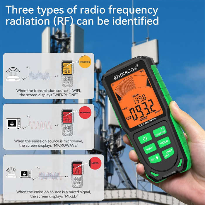 Black - RD637 EMF Detector 3-in-1 Portable EMF Meter for 5G WiFi Smart Meters Tri-Color LCD Accurate