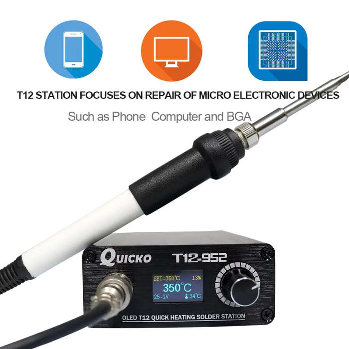 EU Plug - QUICKO T12-952 Quick Heating Soldering Iron Station OLED Display Auto Sleep 200C-480C 24V