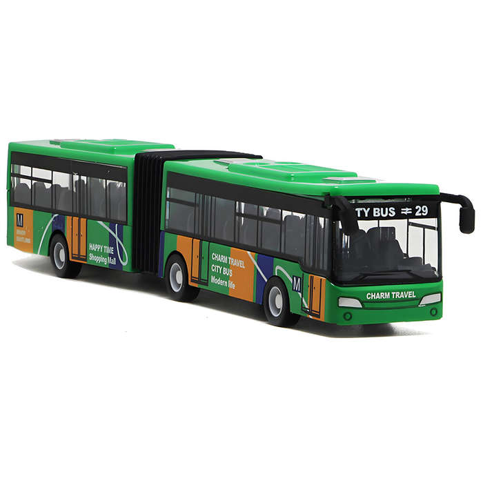 Green - Simulation Alloy Double Section Bus Model Pull Back Vehicles Toys Funny Car Kids Children Gi