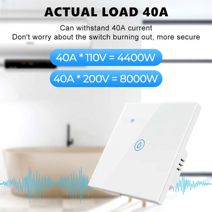 EU Plug - Tuya 40A Smart Wifi+bluetooth Water Heater Boiler Touch Switch 8000W Timer Schedule Voice