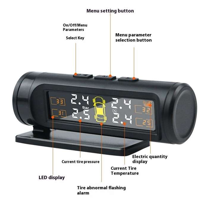 Black - High-Precision Wireless Tire Pressure Monitor System 360 Rotatable 433.92 MHz Hidden Tire Pr