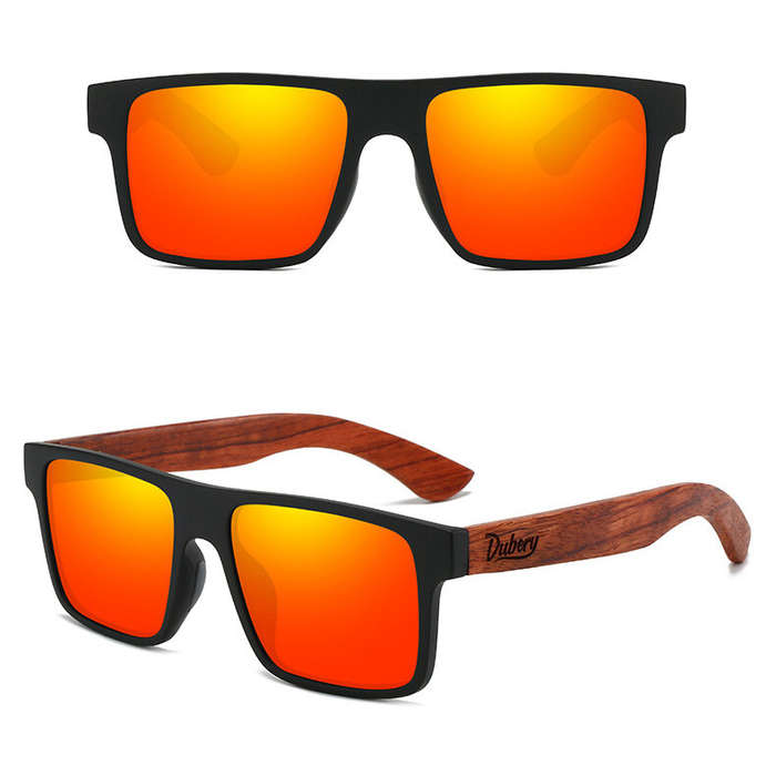 #05 - DUBERY Vintage Wooden Polarized Sunglasses for Men Women UV400 Protection Fashion Square Sun G