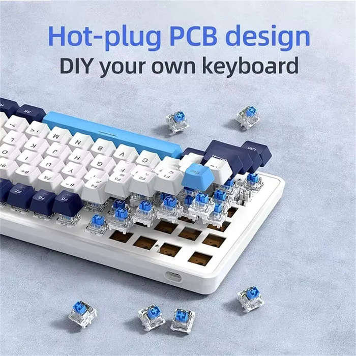 Blue - K82 Type-C Wired Mechanical Keyboard with Knob 75% Layout PCB Hot Swappable Backlight 82 Keys