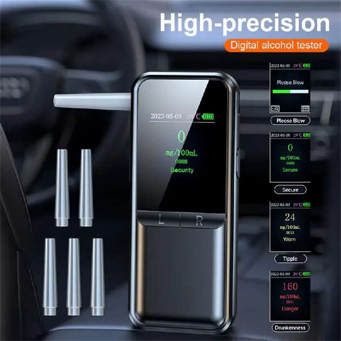 Black - Precision Digital Breath Alcohol Tester Professional Breathalyzer With LCD Display USB Recha