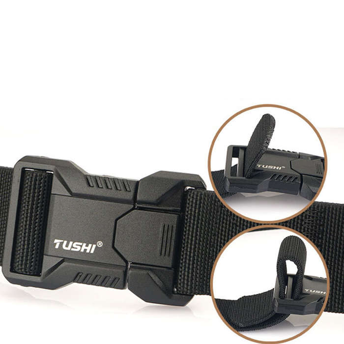 Black - TUSHI 125cm Tactical Nylon Belt Adjustable Quick Release Wear-resistant Lightweight Waist Be