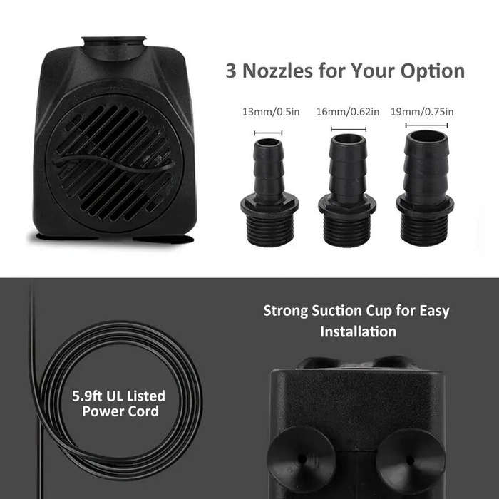 US Plug - 30W Ultra Quiet Submersible Water Pump 550GPH High Lift for Aquariums Fish Tanks Ponds Hyd