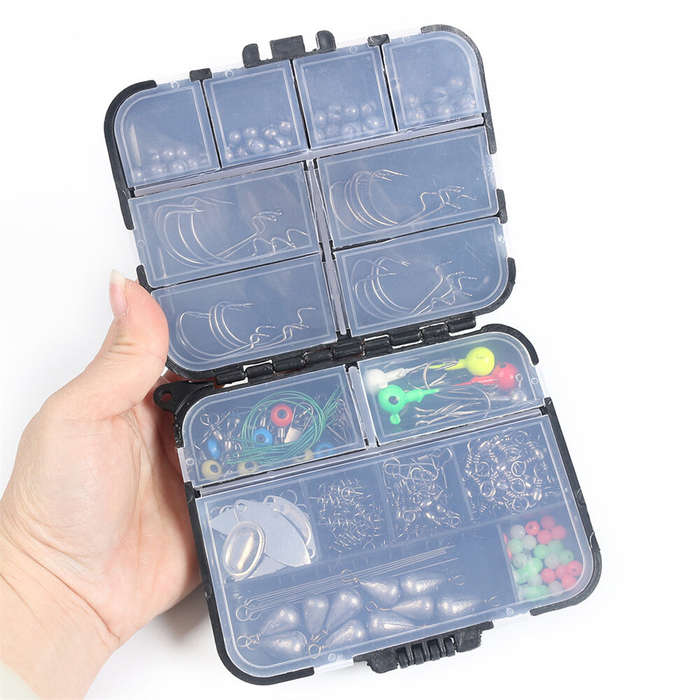 Black - Anmuka 246pcs Fishing Tackle Box Fishing Accessories Set with Fish Hooks Lead Sinker Swivel