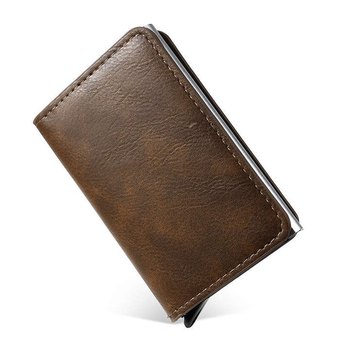 Brown - ID Credit Card Holder Wallet Mens RFID Blocking Protected Card Holder Case Slim PU Leather W