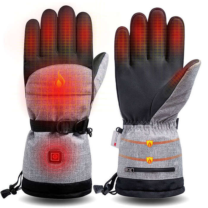 Black/Grey - TENGOO Heated Gloves Thermal Winter Waterproof Ski Heated Gloves MTB Riding Windproof M