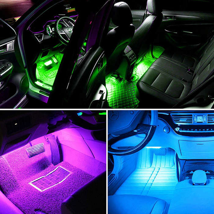48 LED Car Interior Ambient Foot Strip Light Backlight Remote App Music Control Auto RGB Decorative