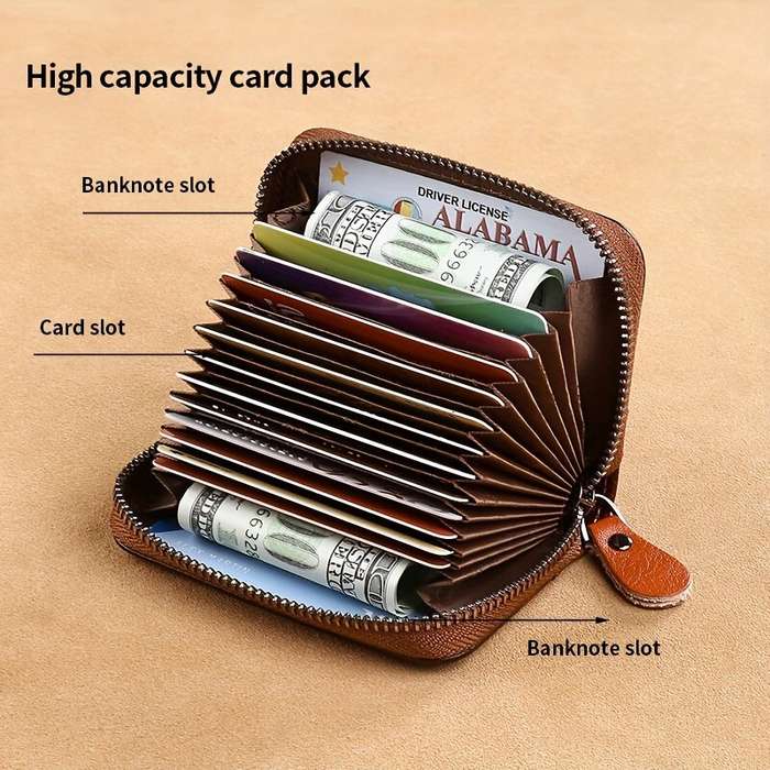 Brown - Ekphero RFID Blocking Genuine Leather Men's Card Holder, Vintage Cowhide Leather Large Capac