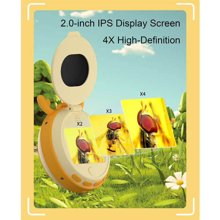 Yellow - HM020F Portable Handheld Digital Microscope 2 Inch IPS Screen 7 LED Lights Manual Focus Chi