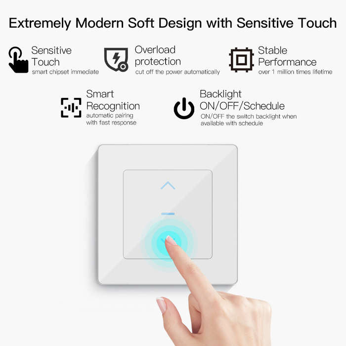 Black - WiFi Smart Curtain Switch Touch Design for Motorized Curtains and Roller Blinds work with Tu