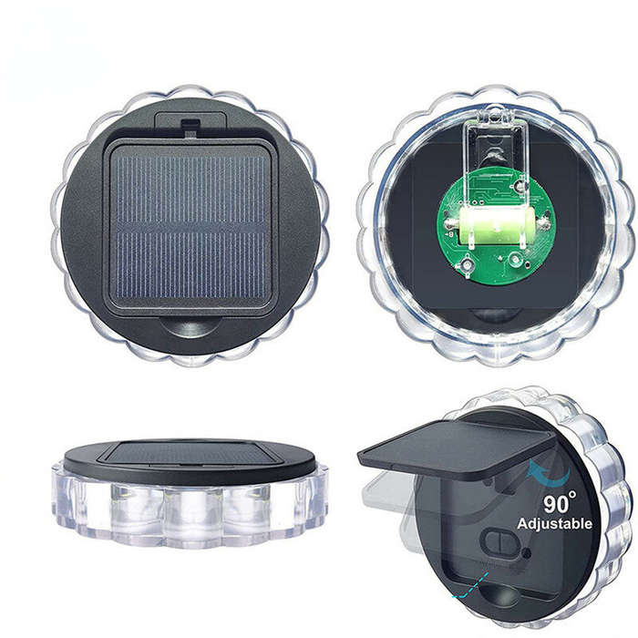 White Light - Solar Wall Light Outdoor Garden Deck Round Petal Fence Light 8 Modes Glowing Garden Li