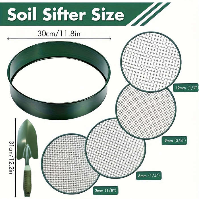 Type A - Soil Sifter Gardening Compost Sieve 4 Interchangeable Meshes Sand Rocks Dirt Shovel 30cm 11