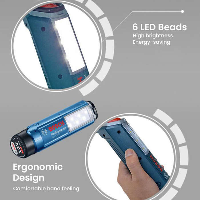 Without Battery - GLI120-LI Professional Cordless LED Torch 12V Rechargeable 6 LED Lights 300 Lumens