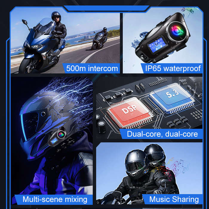 Hard Microphone - Coralme Q58MAX Motorcycle Helmet Mixing Intercom Helmet Bluetooth Headset with 300