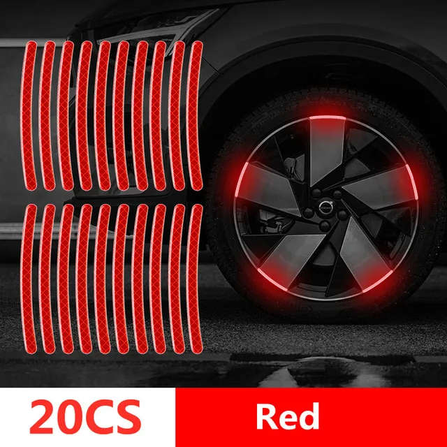 20pcs red type - Car Wheel Hub Reflective Stripes Door Handle Safety Warning Sticker Car Warning Tap