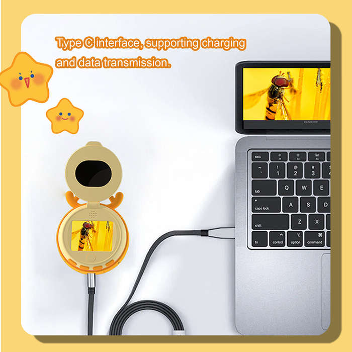 Yellow - HM020F Portable Handheld Digital Microscope 2 Inch IPS Screen 7 LED Lights Manual Focus Chi