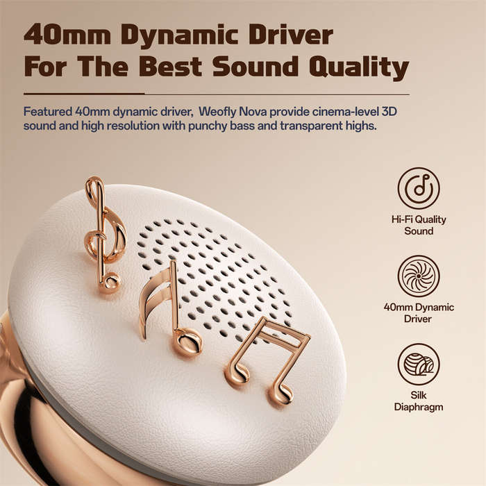 Silver - Weofly Nova bluetooth 5.4 Headset Wireless Headphone ANC ENC Noise Cancelling 40mm Dynamic