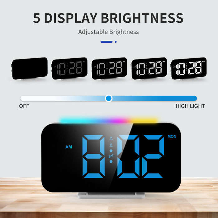 Black - RGB Clock Simple Colored Light Electronic Clock Atmosphere Light Electronic Clock Multi-Func