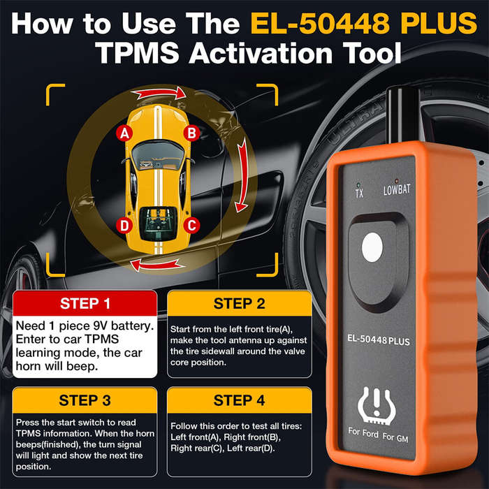Orange - KINGBOLEN EL-50448 Plus 2 in 1 TPMS Reset Activation Tool for Ford Automotive Tire Pressure