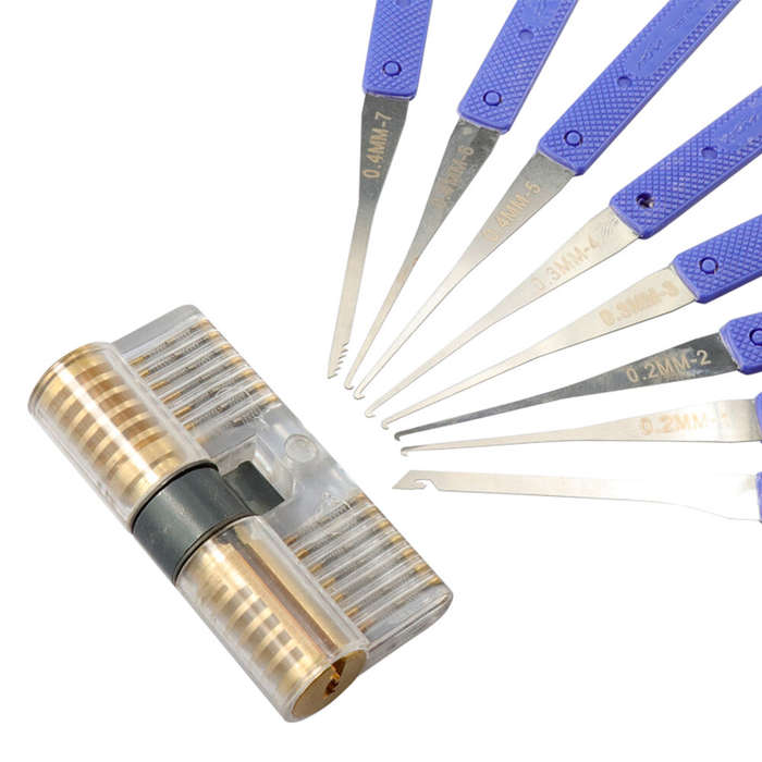 Blue - 12PCS Locksmith Hand Tools Supplies Lock Pick Set Practice Handcrafted Tools for Lock Picking