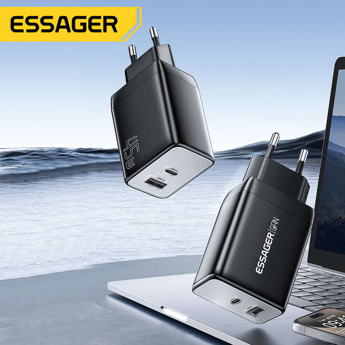 White - [GaN Tech] ESSAGER ES-CD40 45W 2-Port USB PD Charger USB-A+USB-C PD3.0 QC4.0 PPS FCP AFC App