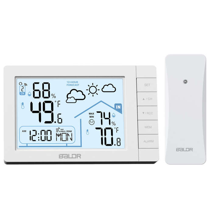 White - BALDR Weather Station Digital Thermometer Hygrometer Clock Small Weather Station Electronic
