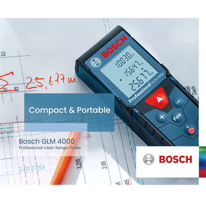.A - GLM4000 Professional Laser Distance Meter 40m IP54 2mm Accuracy Multiple Measurement Modes Auto