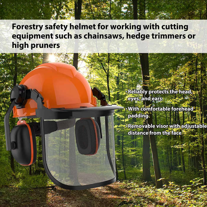 Orange - Industrial Forestry Safety Helmet Protection System Chainsaw Hard Hats with Adjustable Ear
