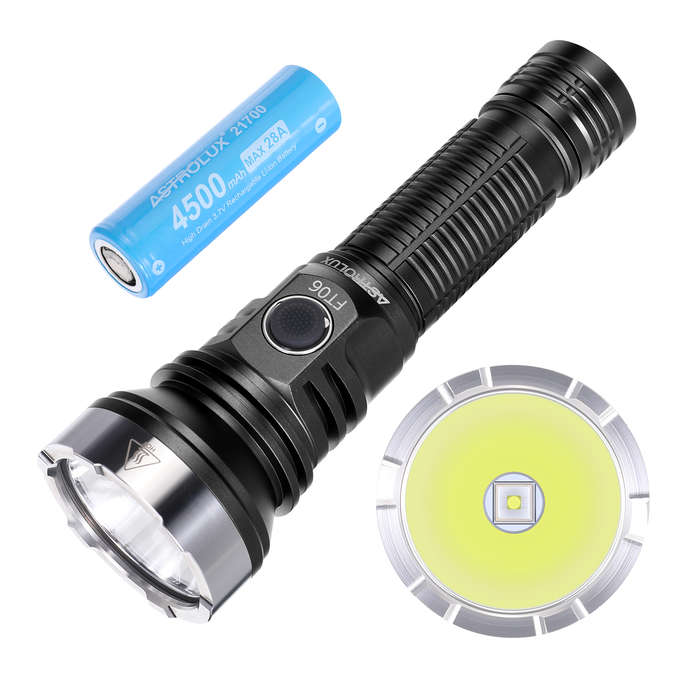 Black - Astrolux FT06 2850LM 1019M High Lumen Long Range LED Flashlight with 4500mAh Powerful 21700