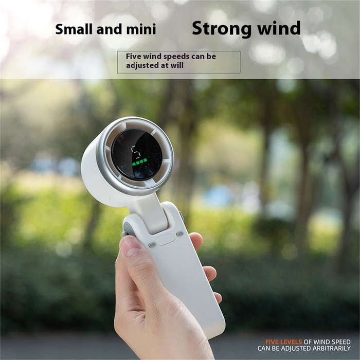 White - IPRee Handheld Mini Electric Fan Turbo Foldable Portable Neck Hanging Fans 5 Speed Rechargea