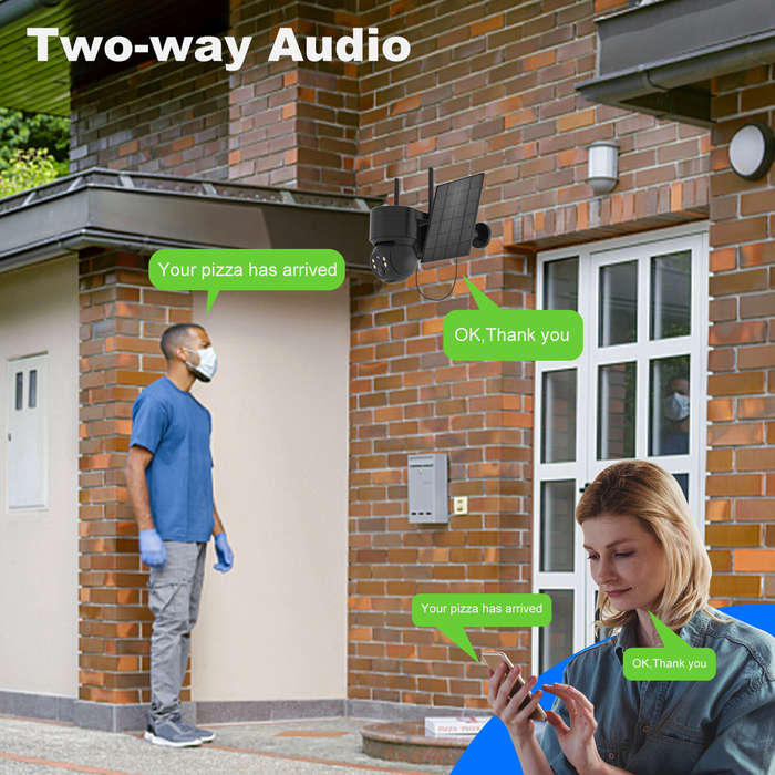 Black - 4MP WiFi Solar Camera HD Wireless Surveillance IP Cam with Solar Panel 4X Zoom Human Detecti