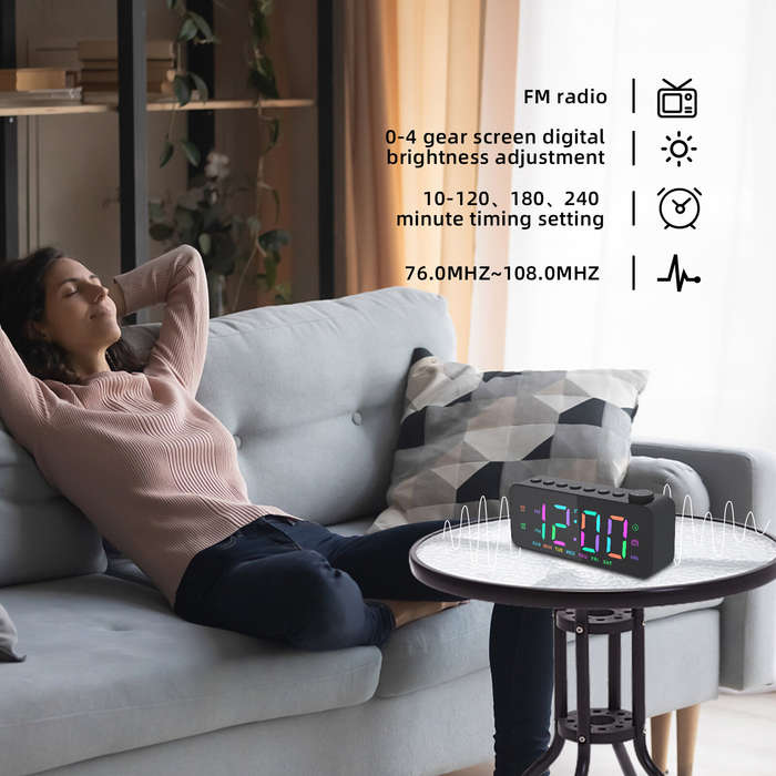 Black - AGSIVO LED Digital Alarm Clock with FM Radio / Dual Alarm / Snooze / External USB Charging P