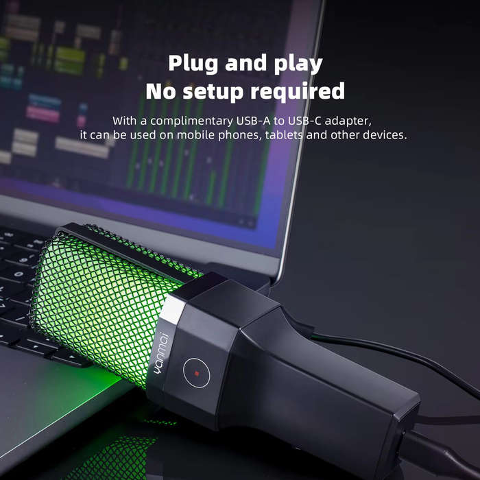 Black - Yanmai X1R USB Wired Microphone RGB Gaming Mic with Tripod Intelligent Noise Cancelling Cent