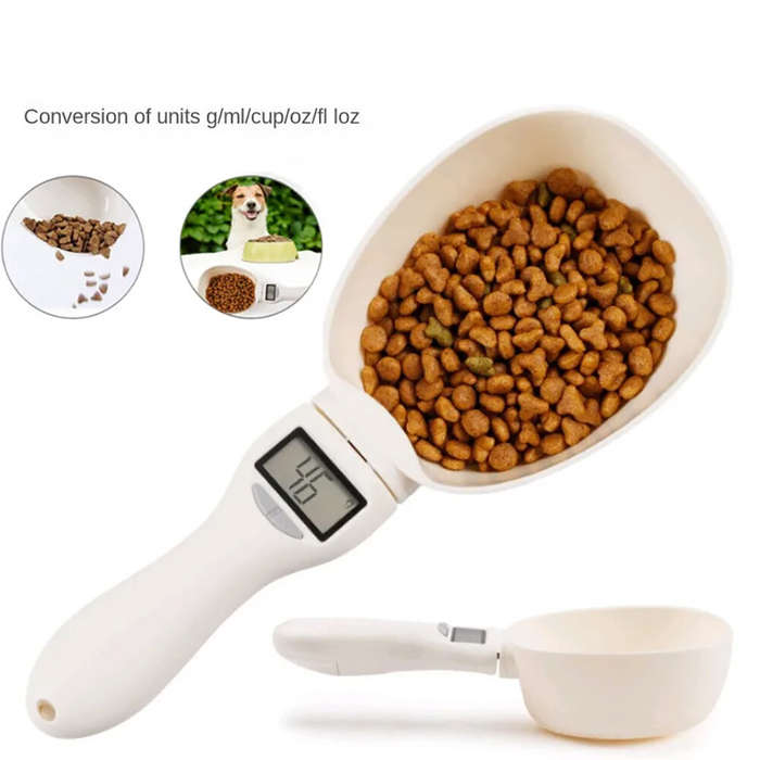 White - 800g/1g Kitchen Scale Spoon Measuring Spoon Cup Portable with LED Display Pet Food Weighing