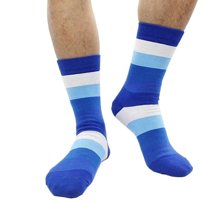 #01 - 5Pairs Men's Striped Colorblock Dress Socks, Comfortable Funny Novelty Crew Socks Plus Size, S
