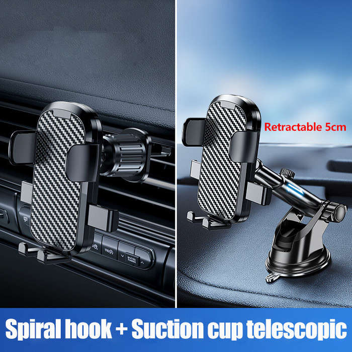 Car Phone Mount Adjustable Air Vent Dashboard Stand Gravity Phone Holder Spiral Hook + Suction Cup S