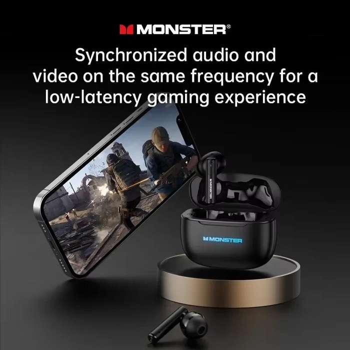 Black - Monster XKT26 TWS Wireless Earbuds bluetooth V5.4 Earphone HIFI Sound Quality Portable Sport