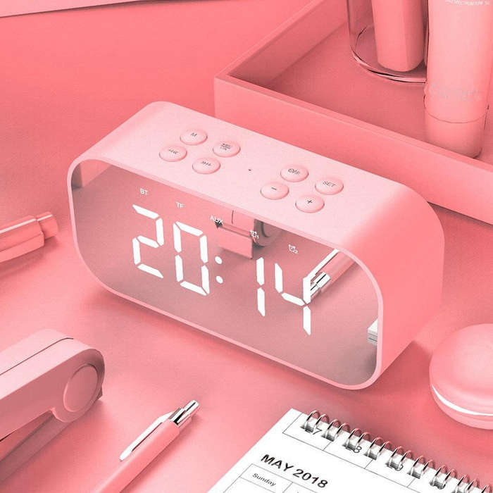 LEORY BT501 Wireless bluetooth 5.0 Speaker Dual Alarm Clock LED Display Stereo TF Card Mic Speaker