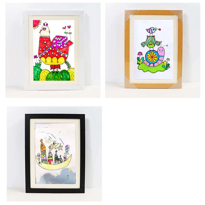 White - 2pcs Children's Art Frames A4 Front Hole Art Frame for Kids 2 Wooden Picture Frames for 50-2