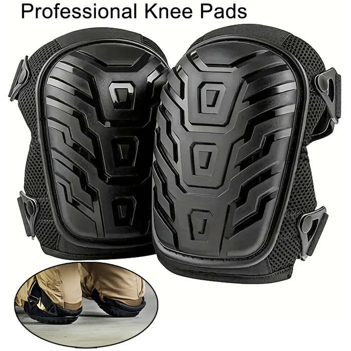 All Black - 1 Pair Of Professional Knee Pads with Thick Gel Pads Double Straps Adjustable Clips Prot