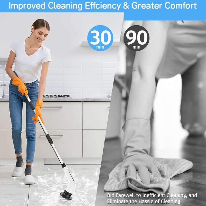 Black - Adjustable Electric Cleaning Brush Multi-Brush Handheld Electric Cleaning Brush Kitchen Bath