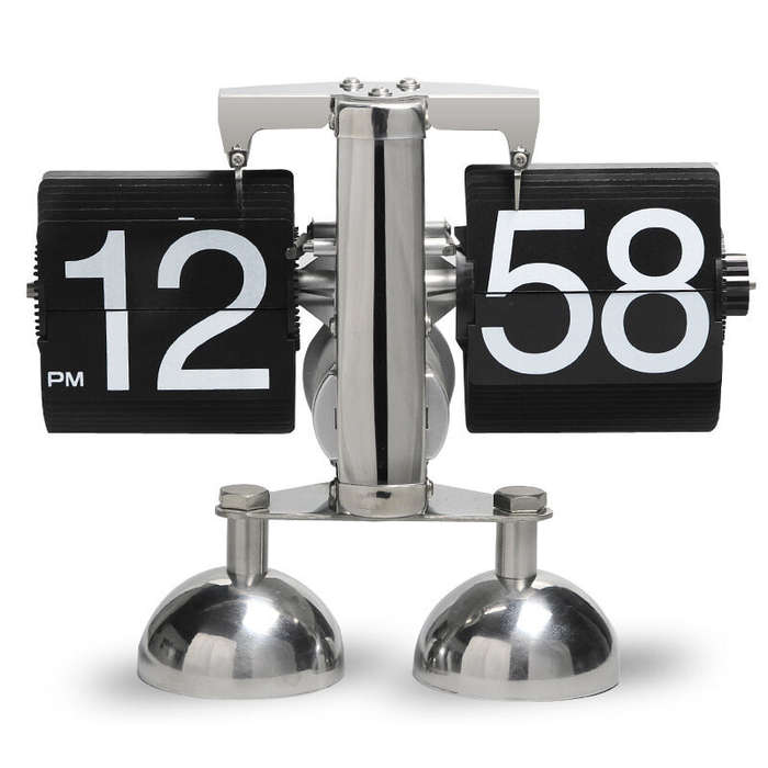 Black - Vintage European Style Mechanical Flip Clock with Dual Feet Page Turning Clock Stainless Ste