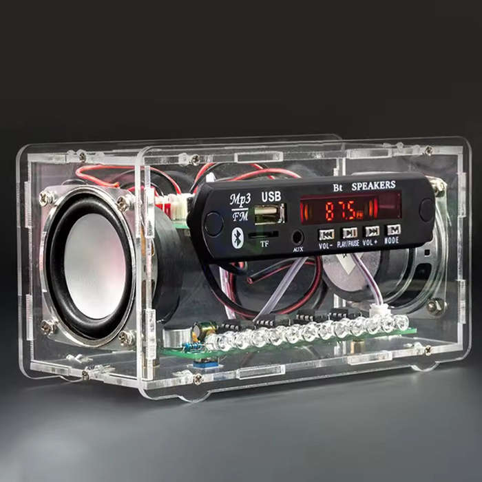 Black - FM Radio DIY Electronics Kit Bluetooth 5.0 Speaker with Voice-activated Level Indicator DIY