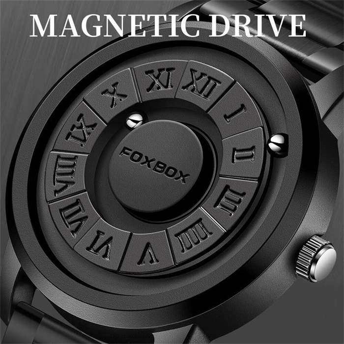 Black Belt - Creative Scrolling Stylish Black Dial Rotating Magnetic Bead Watch Roman Numerals Uniqu