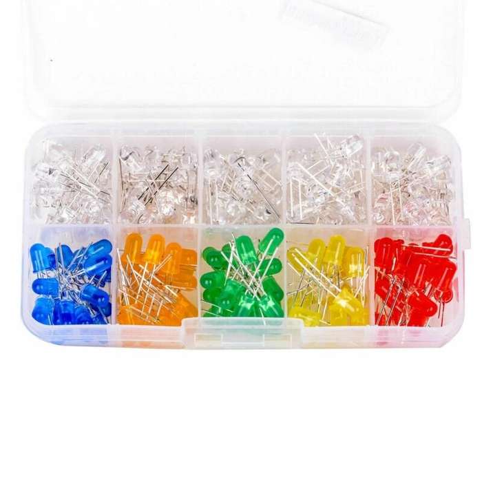 F5 150pcs 5mm Multi-colors Lights Emitting Diodes Assortment Kit White Red Yellow Green Blue Orange