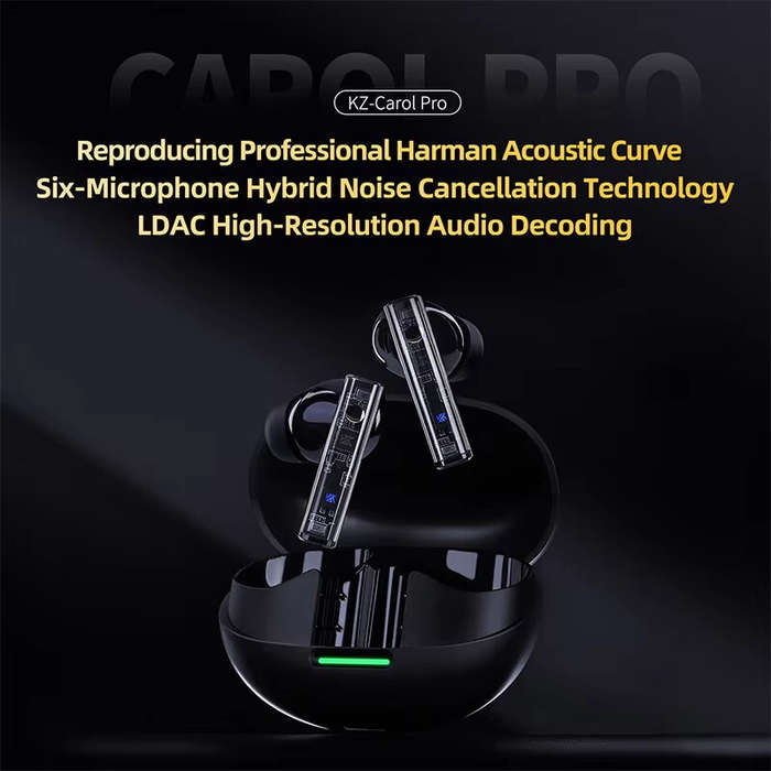 Black - KZ Carol Pro ANC Earbuds Wireless bluetooth 5.4 Earphone 55dB Depth Noise Cancelling 6 Mic C