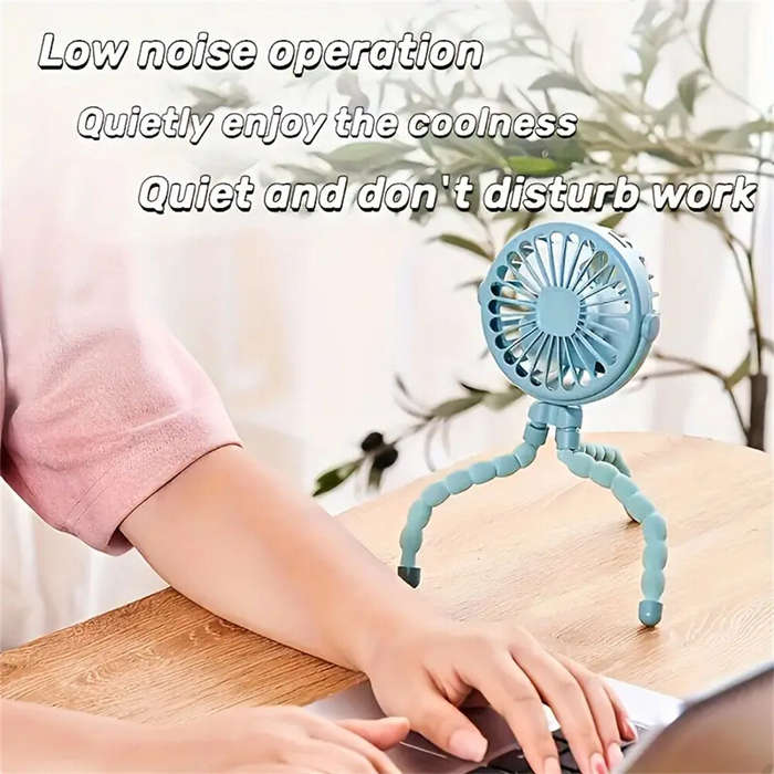 Blue - Compact Portable Octopus Handheld Night Light Cooling Fan 500mAh with Accessories